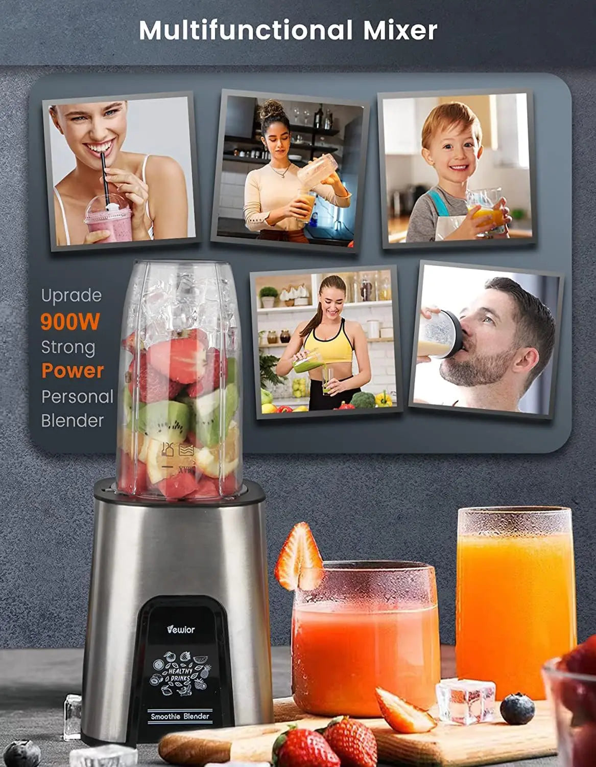 Personal Blender 1000W Smoothie Blender for Shakes and Smoothies, for Kitchen, 2*23oz+10oz Blender Cups