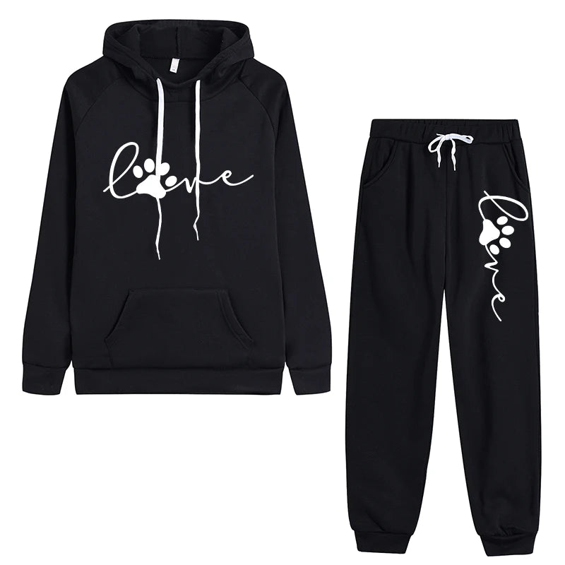 Women Hoodies Two Piece Sets High Quality Printing Hooded Sweatshirt Sweatpants Casual Jogging Suit Female Outwear and Trousers