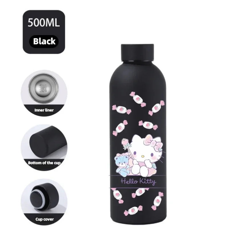 Sanrio 500 ML Thermos Mug Hello Kitty Cartoon 304 Stainless Steel Portable Water Cup Travel Water Bottle Kawaii Cups Kids Gifts