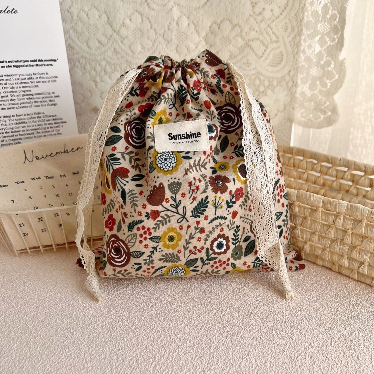 Printed Flower Mommy Bag Baby Diaper Bag Cotton Nappy String Pocket Stroller Carry Pack Travel Outdoor Diaper Storage Bag