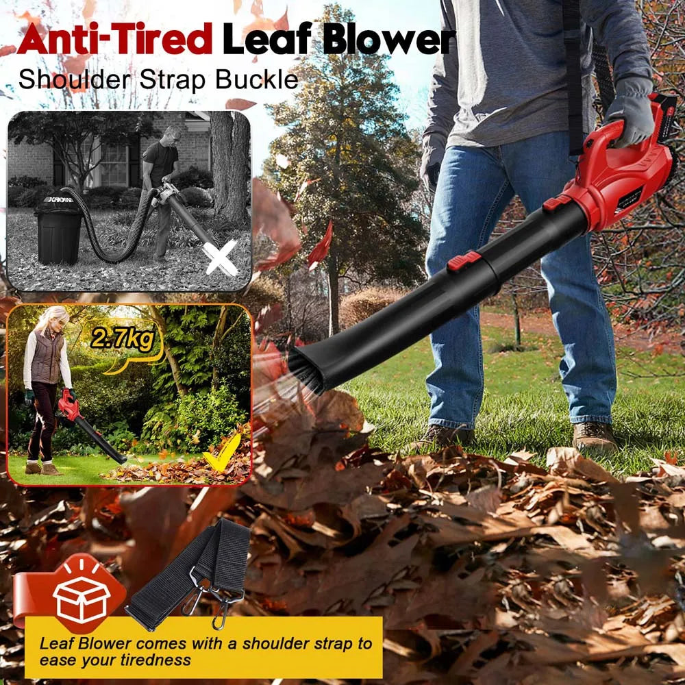 Powsawer 21V Cordless Leaf Blower Electric Snow Blower Dust Blower Clean Tool Electric Air Blower Vacuum Clean Blow For Garden