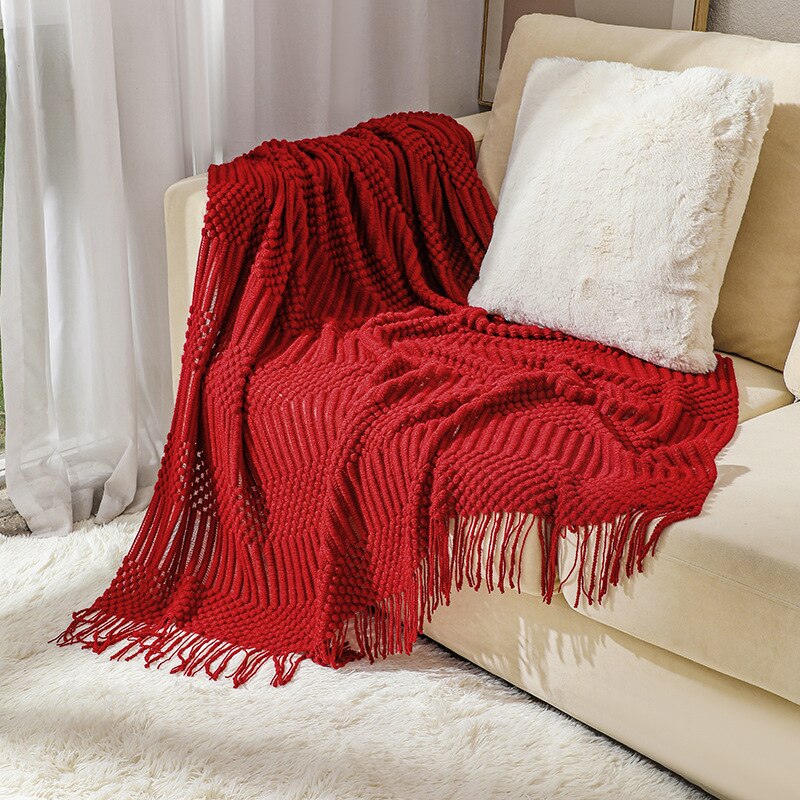 3D Knitted Blanket With Tassel Solid Color Sofa Blanket Cover Nordic Home Decor Throw Blanket For Bed Portable Breathable Shawl