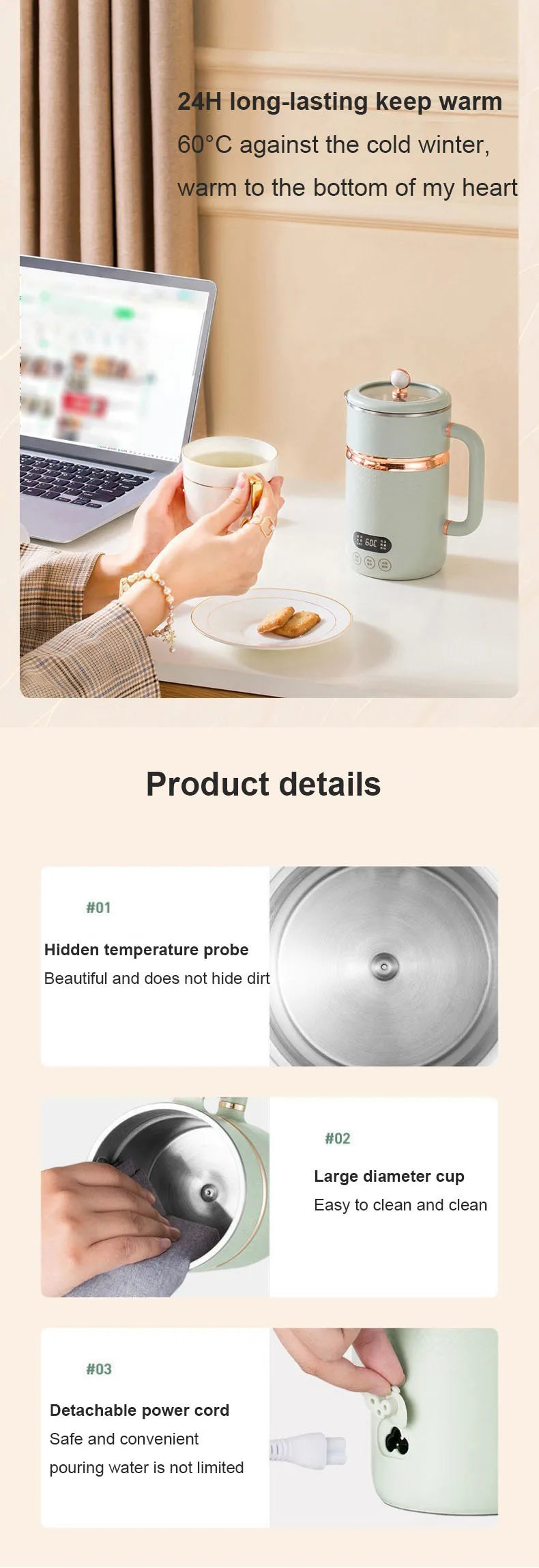 110V/220V Electric Kettle Thermal Stew Porridge Cooker Cup Soup Milk Heater Automatic Self Stirring Magnetic Mug Mixer Blender