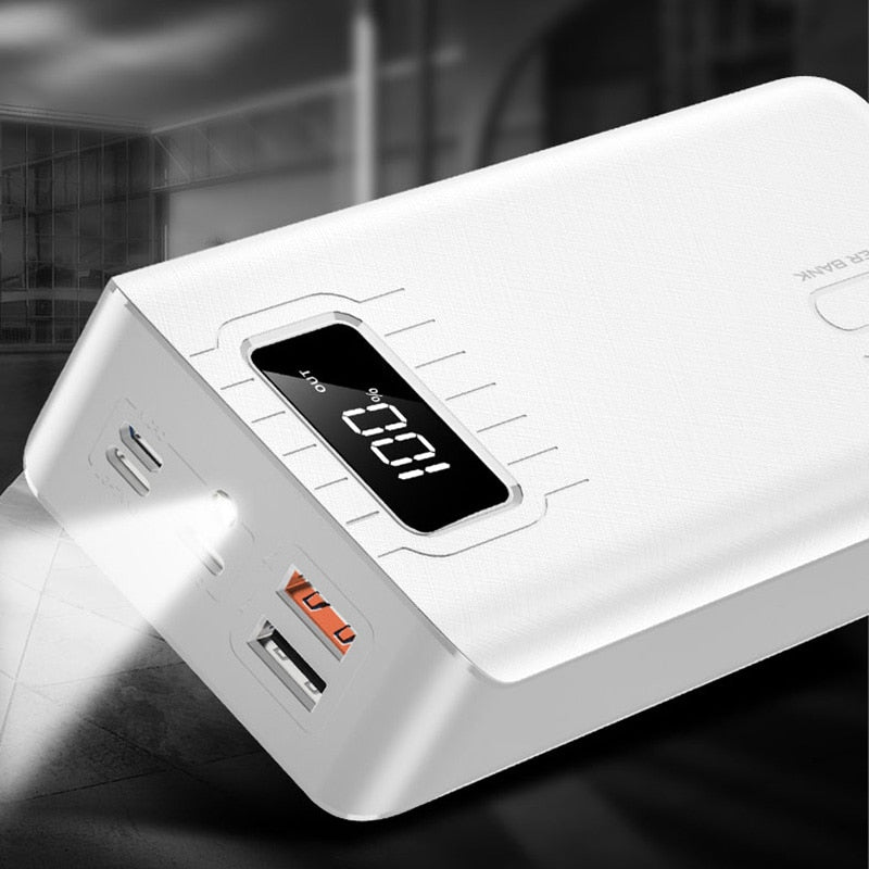 Fast Charging Power Bank Portable 30000mAh Charger 2.1A Digital Display External Battery Pack Flashlight for Xiaomi IPhone