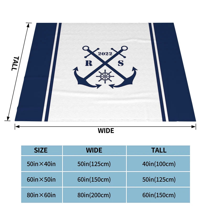 Blue Nautical Upholstery Blankets Soft Flannel Blankets Bed Blankets Breathable Thermal Bedding & Travel Blankets Customizable