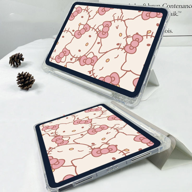 Kawaii Sanrio Ipad Protective Case Cat Accessories Cute Anime Apply Ipad Pro Air4/3Mini Transparent Drop-Proof Toy for Girl Gift