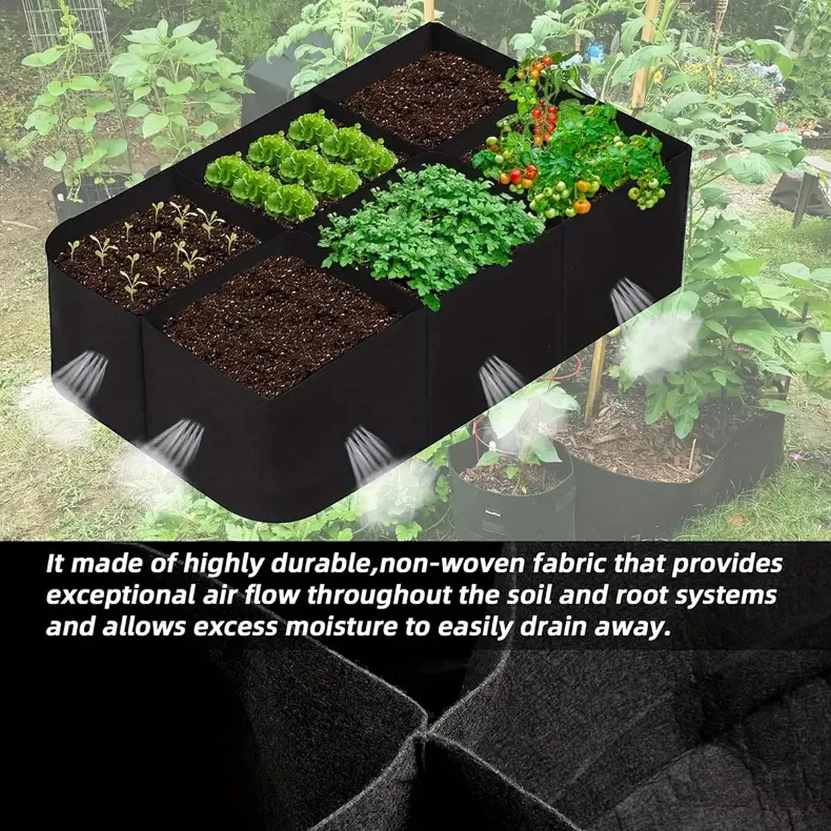 Garden Planting Bag Multi-gird Felt Growing Bag Rectangle Planting Nursery Pot Vegetable Tomato Potato Planting Container Plant