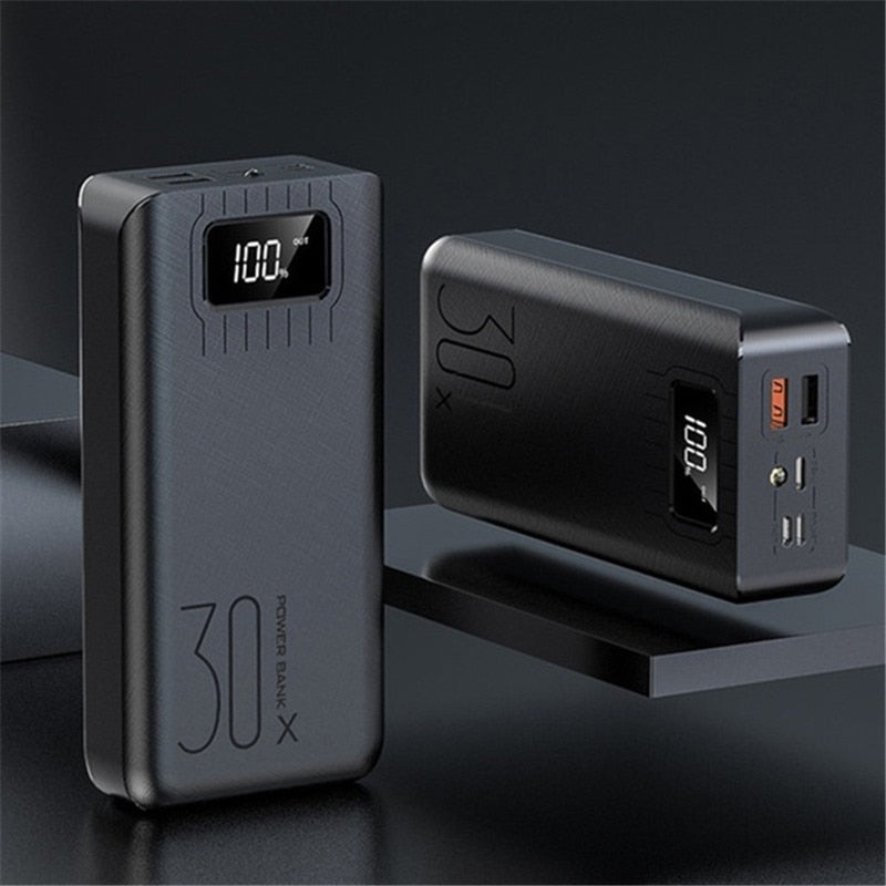 Fast Charging Power Bank Portable 30000mAh Charger 2.1A Digital Display External Battery Pack Flashlight for Xiaomi IPhone
