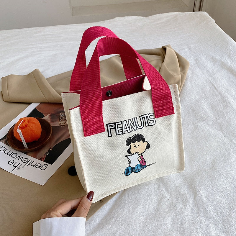 Snoopy Bag 2022 New Large Capacity Ladies Shoulder Handbag Kawaii Canvas Lunch Box Cartoon Cute Small Bag Trendy Fashion