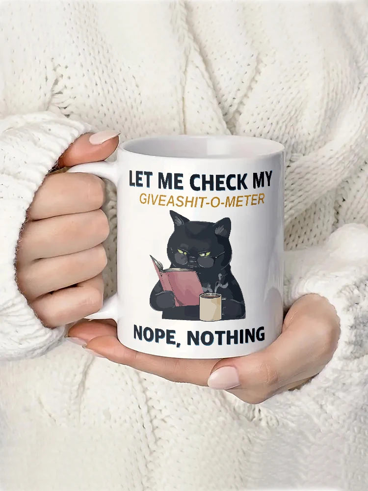 Cat Cartoon Fun Mug Travel Coffee Mug Suitable for Women Men 330ml Ceramic Tea Cup, Fun Inspirational Gift Black