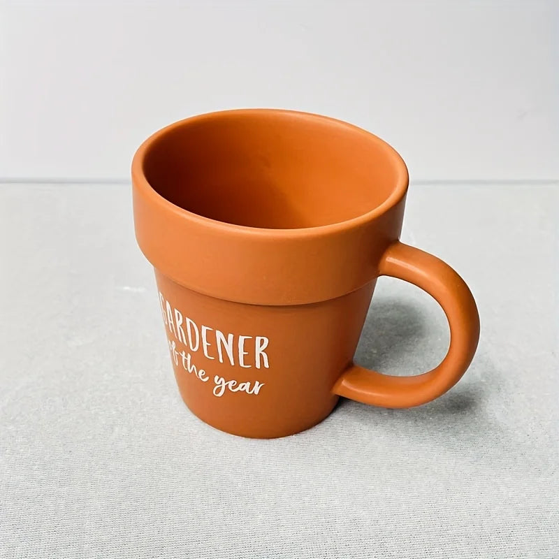 1set Gardener Coffee Cup Gift Funny Plant Pot Mug with Shovel Spoon Cool Coffee Mug for Men Women Mug for Gardener Birthday Gift