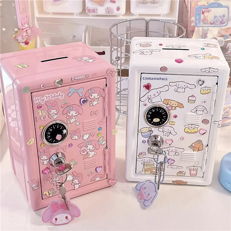 Sanrio My Melody Cinnamoroll Piggy Bank Cartoon Anime Hello Kitty Pochacco Pompom Purin Cute Mini Key Safe Deposit Children Toys
