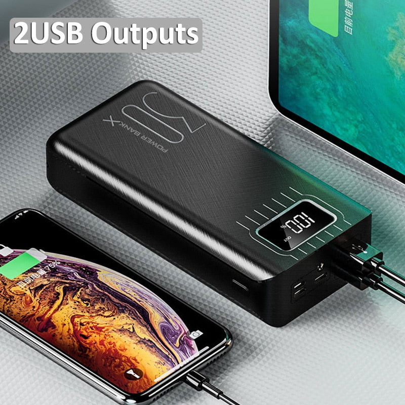 Fast Charging Power Bank Portable 30000mAh Charger 2.1A Digital Display External Battery Pack Flashlight for Xiaomi IPhone