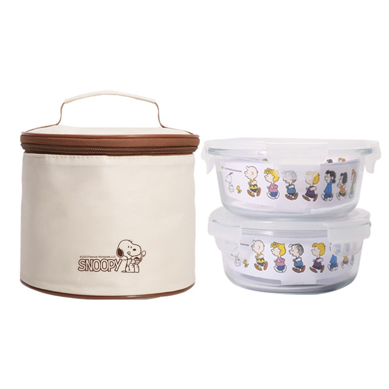 Kawaii Snoopy Cute Cartoon Lunch Box Four-Piece Lunch Box Multi-Layer Microwaveable Heating Warming Lunch Box Toys for Girls