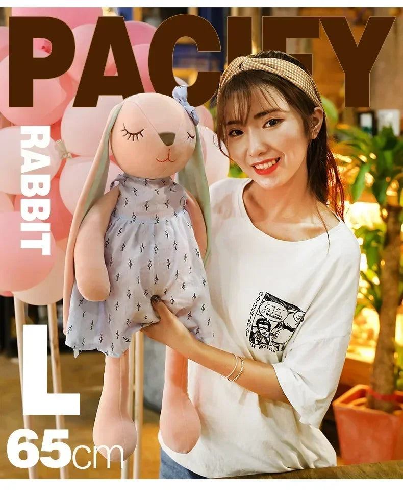New 35cm Long Ears Cute Rabbit with Bow Doll Baby Soft Plush Toy Sleeping Stuffed Animal Baby Appease Gift for Infants Doll