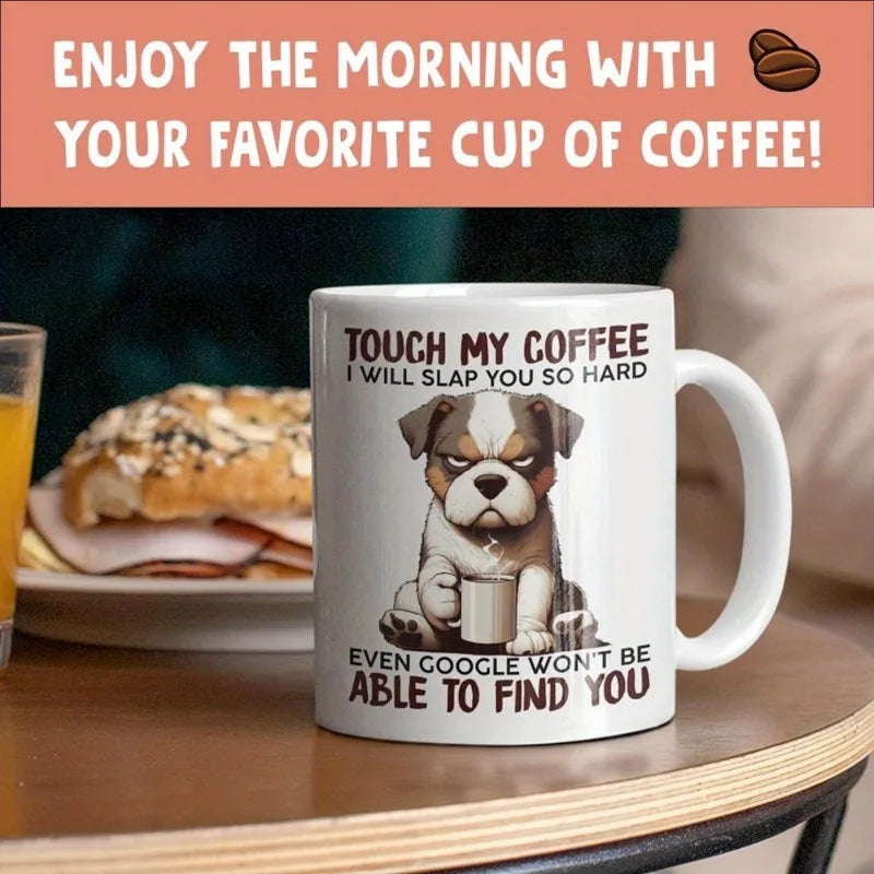 11 oz white ceramic coffee cup with dog pattern, perfect for daily drinking and coffee
