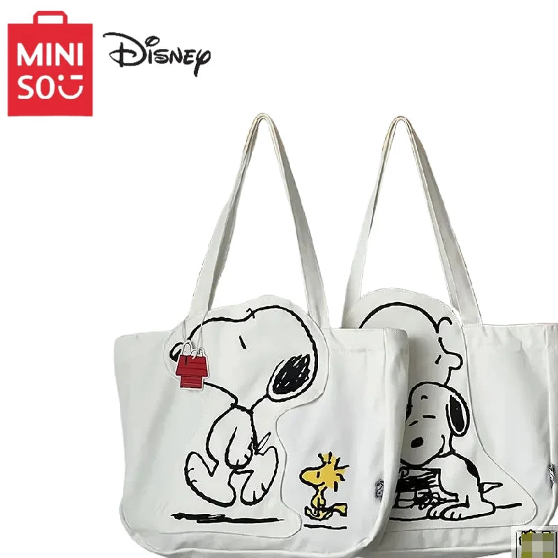 Miniso Snoopy anime kawaii y2k canvas bag shoulder cartoon cute zipper large capacity female student tutoring bag birthday gift