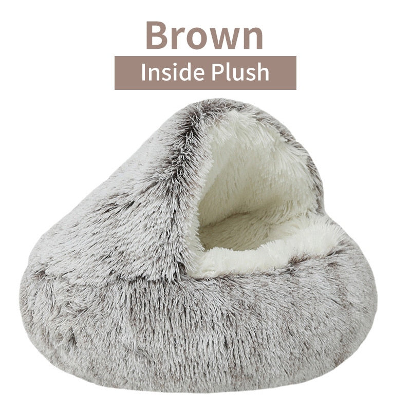 2023 Winter Long Plush Pet Cat Bed Round Cat Cushion Cat House Warm Cat Basket Cat Sleep Bag Cat Nest Kennel For Small Dog Cat