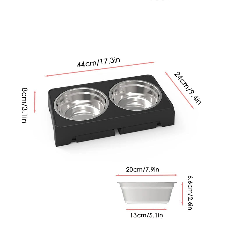 BOOTEELY Elevated Dog Feeder Bowls Adjustable Raised Stand with Double Stainless Steel Food Water Bowls Small Medium Large Dogs