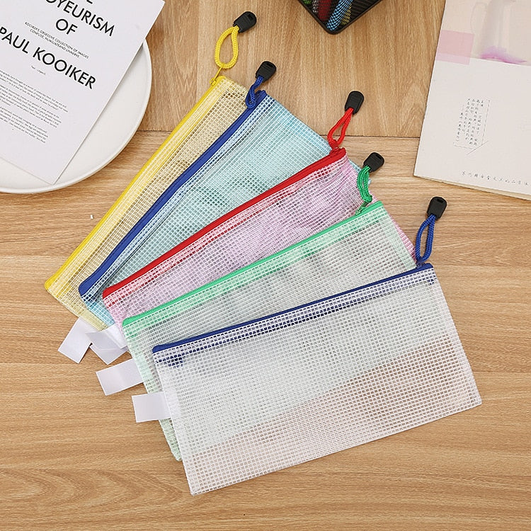 5PCS Stationery Storage Folder File Mesh Zipper Pouch A4 A5 A6 B4 B5 A3 B4 Document Bag Zip File Folders School Office Supplies