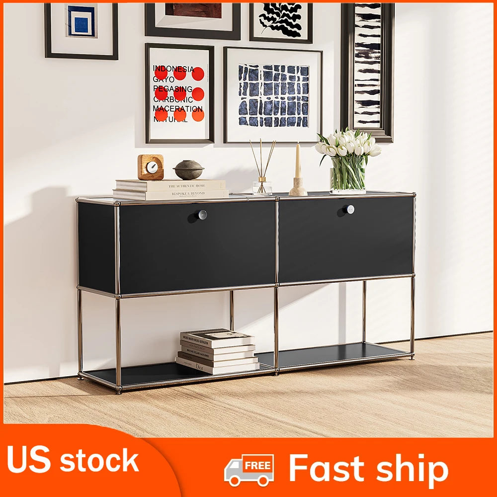 2-Door Storage Cabinet 2 Haller Bedroom Storage Shelf Living Room Cabinets CD Book Rack Black Storage OrganizerHome Furniture