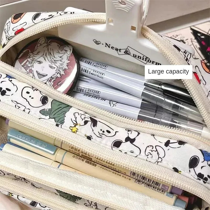 Snoopy Pencil Case Drawstring Cartoon Pen Bag Large Capacity Women Students Girls School Stationery Storage Kids Kawaii Pen Box