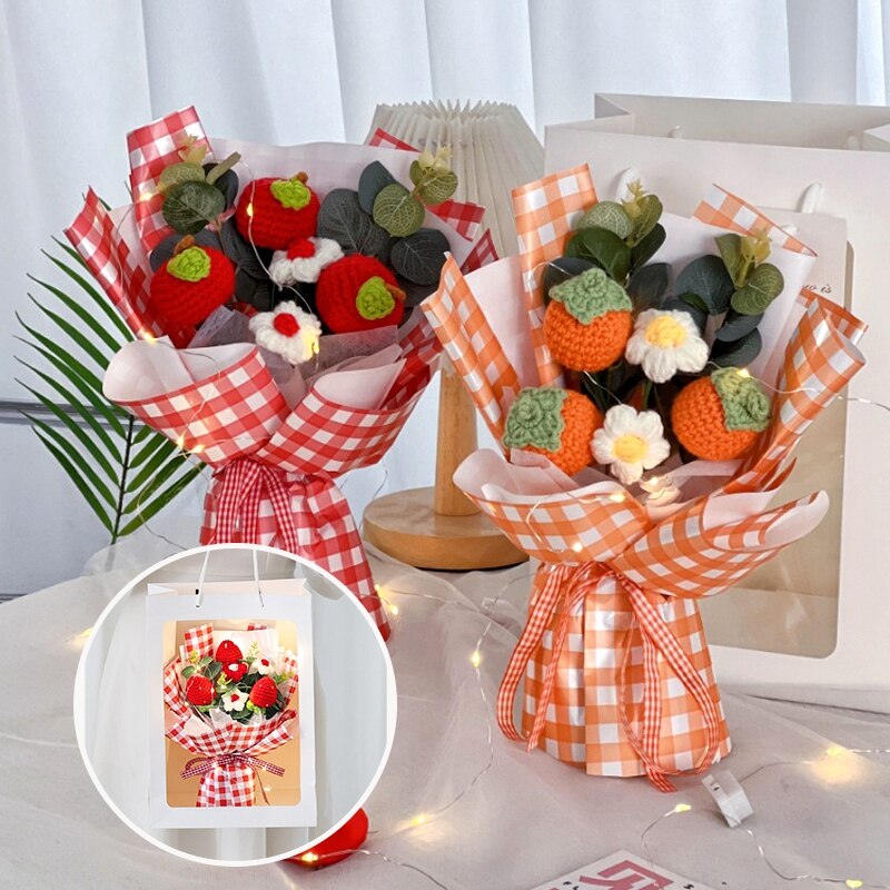 Colorful Crochet Flowers Bouquet Cotton Artificial Flowers Wedding Party Decors Ins Hand Woven Flowers Mother's Day Gift 꽃다발