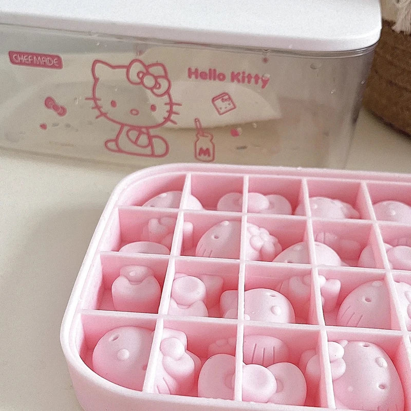 Kawaii Pink 3D Hello Kitty Silicone Press Ice Tray Mold Cute Charm Home Refrigerator Ice Storage Box Birthday Gift
