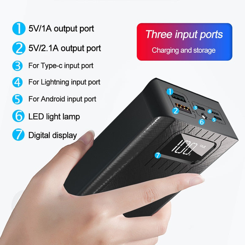 Fast Charging Power Bank Portable 30000mAh Charger 2.1A Digital Display External Battery Pack Flashlight for Xiaomi IPhone