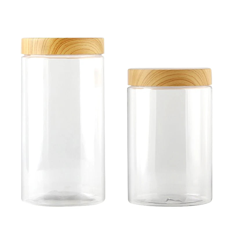 100ml 200ml 300ml 500ml Empty Clear Pet Jars Containers With Imitation Wood Texture Lids Jar Home Plastic Seasoning Bottle