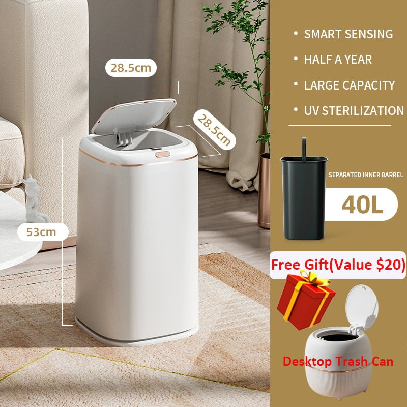 Smart Trash Can Automatic Induction Trash Bin Electric Touchless Wastebasket Kitchen Bathroom Waterproof Large Capacity Wastebin