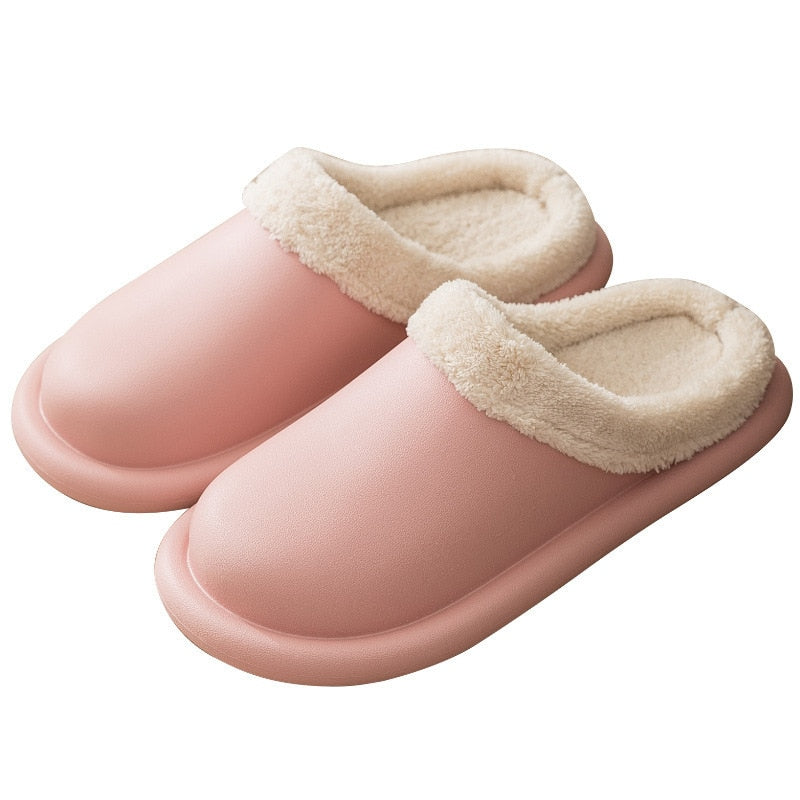 Waterproof Indoor Slippers Women Men Winter Home Floor Shoes Warm Plush Removable Insole Lovers Kitchen Working Slipper SH472