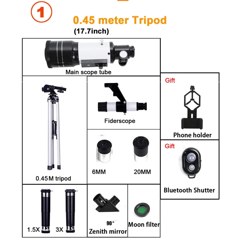 Professional Astronomical Telescope F30070 Monocular 150 Times Zoom HD Night Vision View Moon Star AZM70300 Stargazing