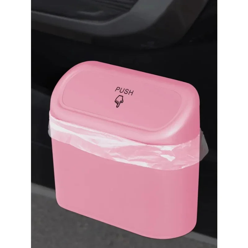 1pc Car Trash Can Seat Back Disposable Bag Mini Automobile With Cover Folding Storage Hanging Storage Box Multifunction Interior