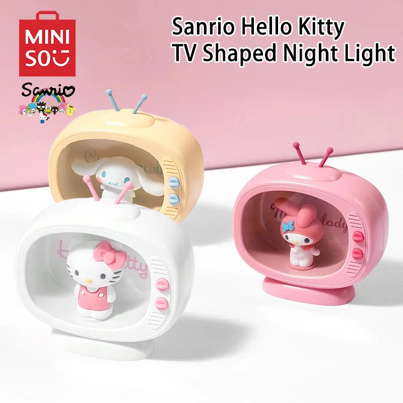 MINISO Sanrio Mini TV Nightlight Hello Kitty Sleep Light Kawaii Sleep Light Desktop TV Model Decoration Anime Collectible Dolls