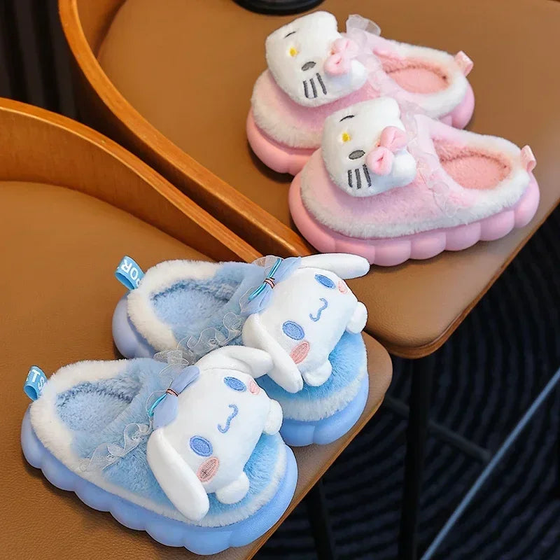 2024 New Winter Warm Cute Cartoon Indoor Mule Soft Non-slip Fluffy Slippers For Kids Teen Boys Girls Children Home Cotton Shoes