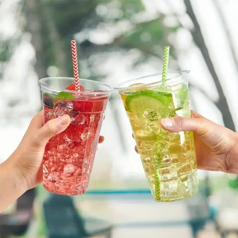 20/50PCS Transparent Milk Tea Cups with Lids Disposable Plastic Cups Fruit Juice Coffee Sand Ice Cream Beverage Containers party