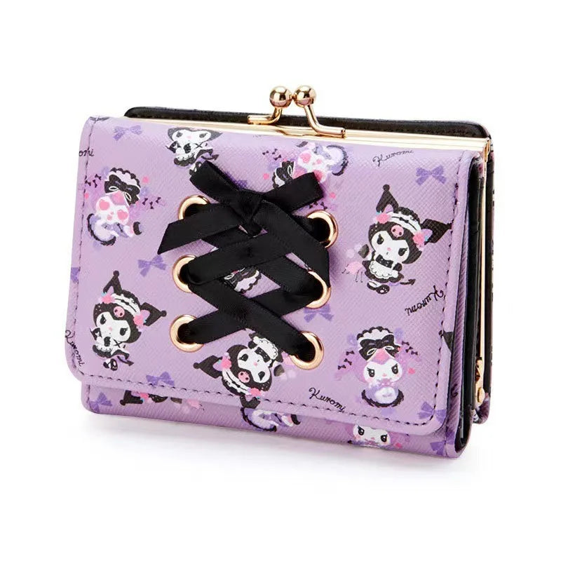 Sanrio Hello Kitty Bag Kawaii Cinnamoroll My Melody Kuromi Casual Fashion PU Leather Wallet Cute Folding Light Card Bag New 2024