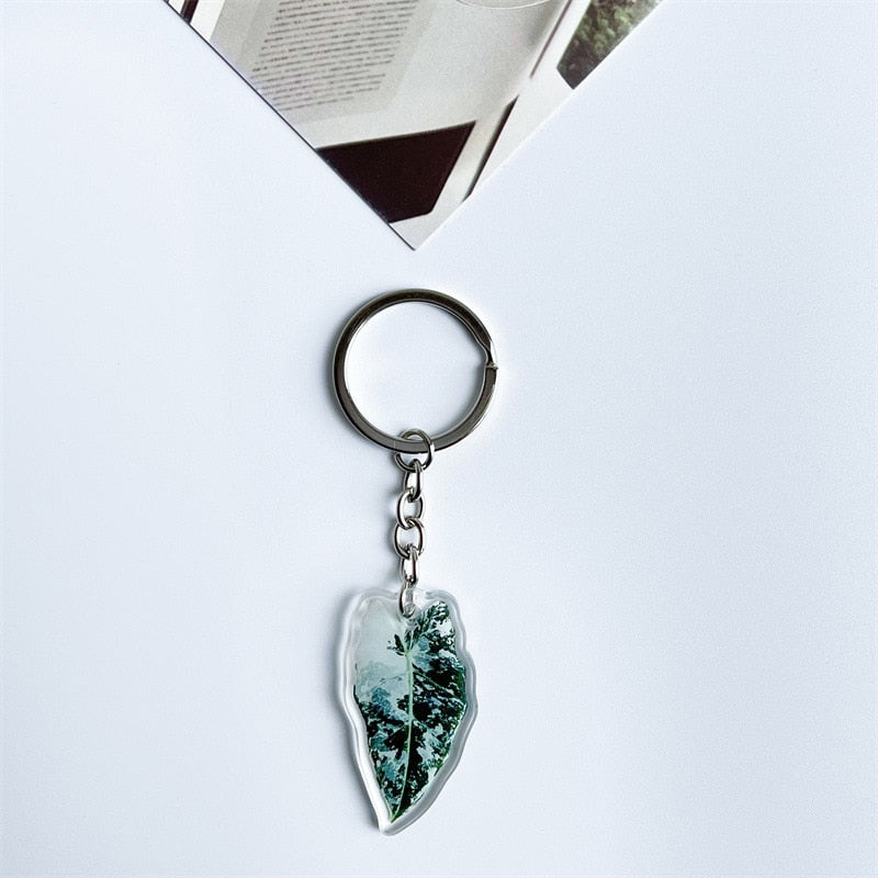 Rare Plant Acrylic Leaf Keychain Adasonii Leaf Foliage Key Chain Anthurium Plant Mom Gift Accessories for Car Keys Bag Charm