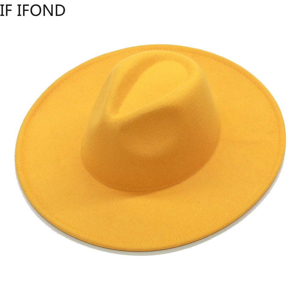 Classic Women's Hat Big Wide Brim 9.5CM Jazz Fedora Caps All-match Solid Color Casual Formal Church Felt Hat