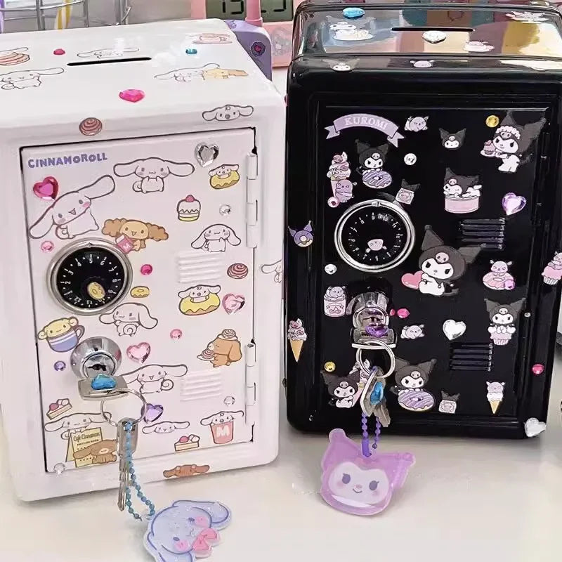 Sanrio My Melody Cinnamoroll Piggy Bank Cartoon Anime Hello Kitty Pochacco Pompom Purin Cute Mini Key Safe Deposit Children Toys