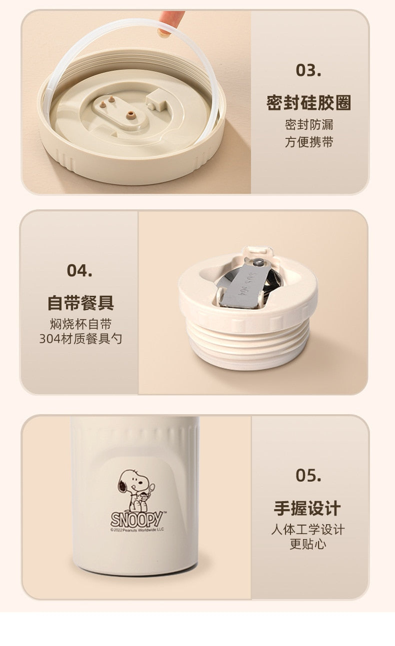 Kawaii Snoopy Cute Cartoon Lunch Box Four-Piece Lunch Box Multi-Layer Microwaveable Heating Warming Lunch Box Toys for Girls