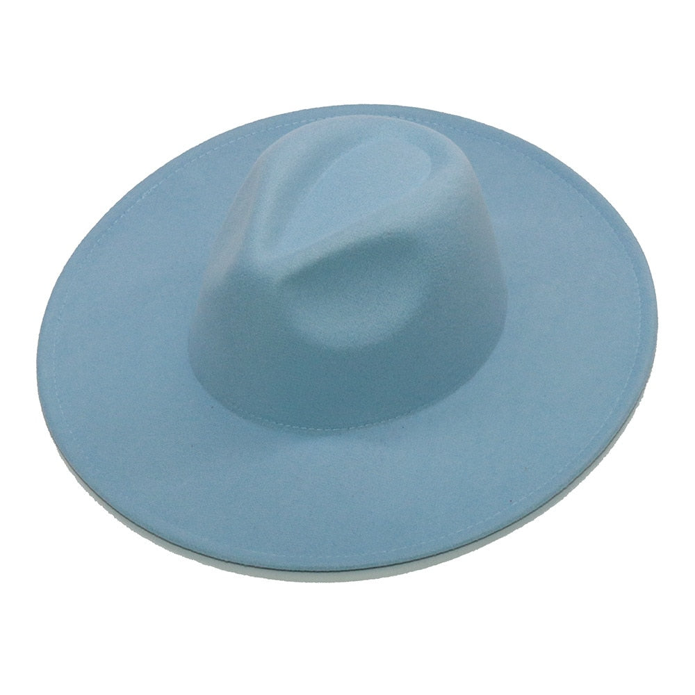 Classic Women's Hat Big Wide Brim 9.5CM Jazz Fedora Caps All-match Solid Color Casual Formal Church Felt Hat