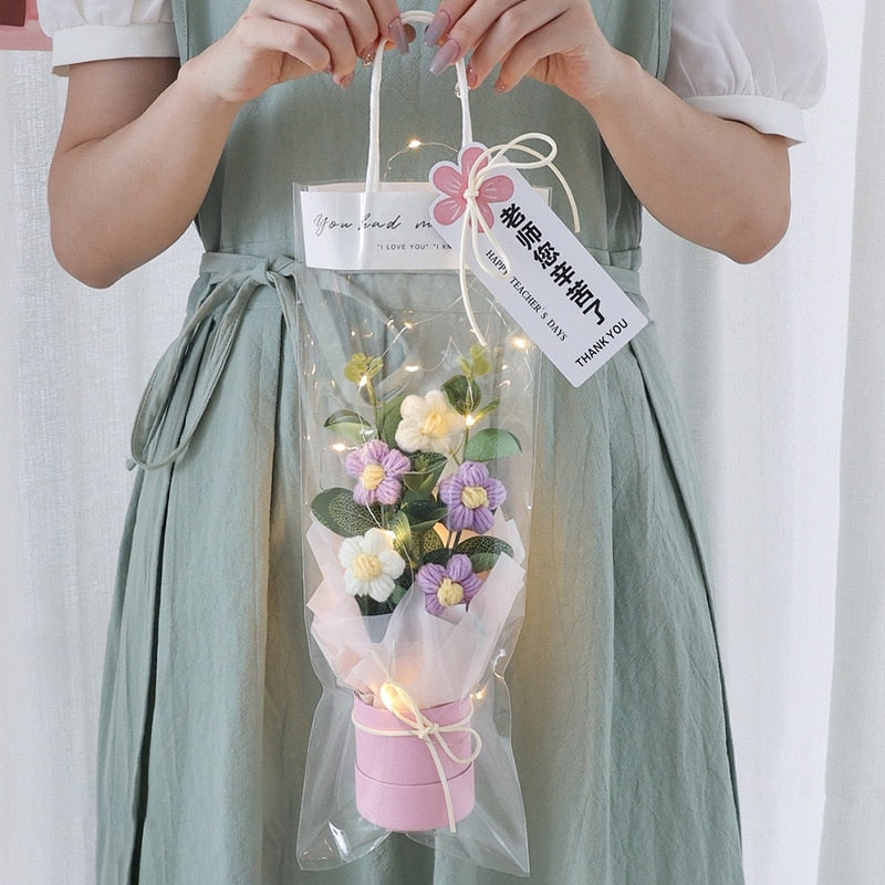Colorful Crochet Flowers Bouquet Cotton Artificial Flowers Wedding Party Decors Ins Hand Woven Flowers Mother's Day Gift 꽃다발