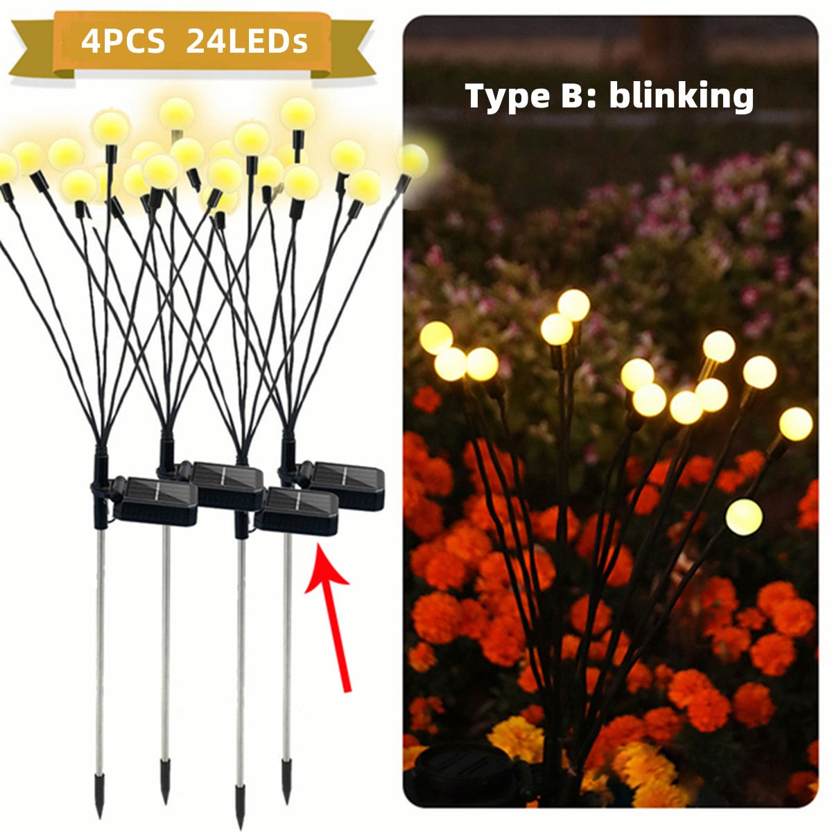 4PCS Solar LED Light Garden Decor -Firework Light - Solar Firefly Garden Lights