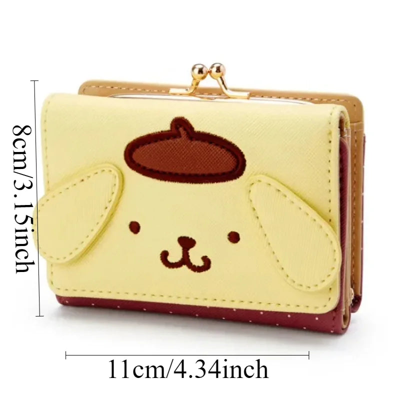 Sanrio Hello Kitty Bag Kawaii Cinnamoroll My Melody Kuromi Casual Fashion PU Leather Wallet Cute Folding Light Card Bag New 2024