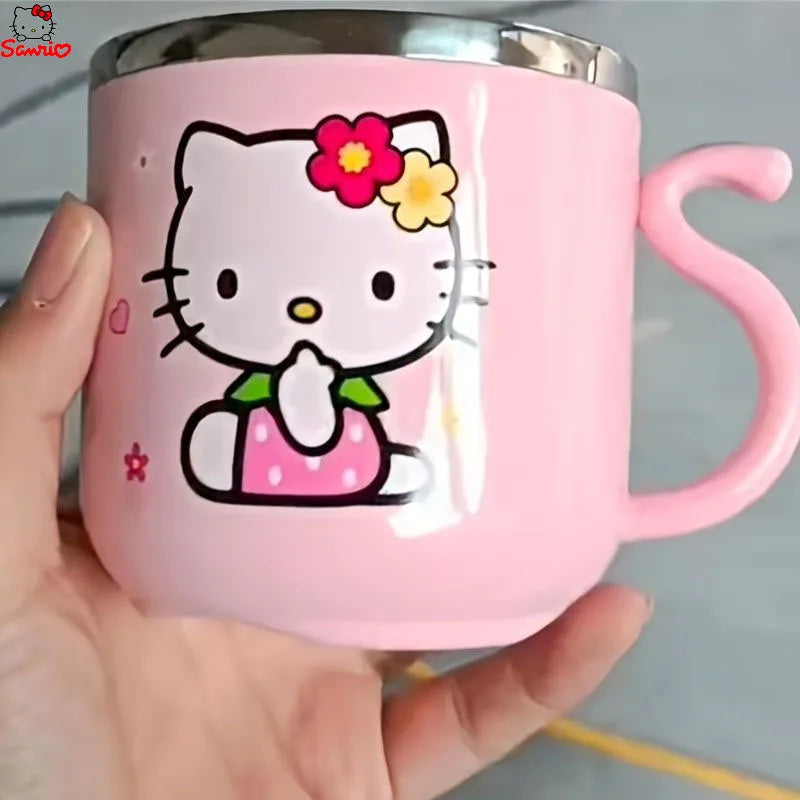 1pc Sanrio Hello Kitty Stainless steel Insulated Water cup Cartoon Double Insulated Anti-Scalding Cup with Lid and Handle
