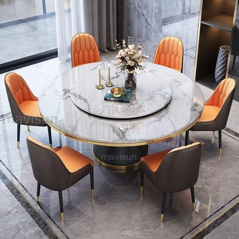 Light Luxury Marble Dining Table And Chair Combination Modern Minimalist Small Apartment Round Dining Table With Turntable