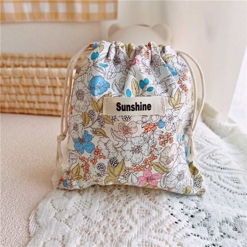 Printed Flower Mommy Bag Baby Diaper Bag Cotton Nappy String Pocket Stroller Carry Pack Travel Outdoor Diaper Storage Bag