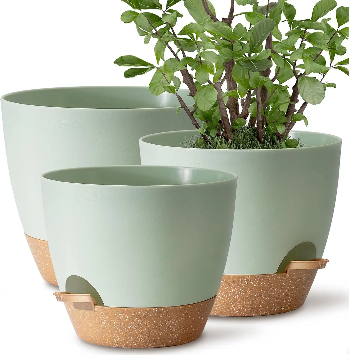 Plant Pots 12/10/9 inch Set of 3, Self Watering Flower Pots Indoor Outdoor, Planters with Drainage Hole Saucer Reservoir, White